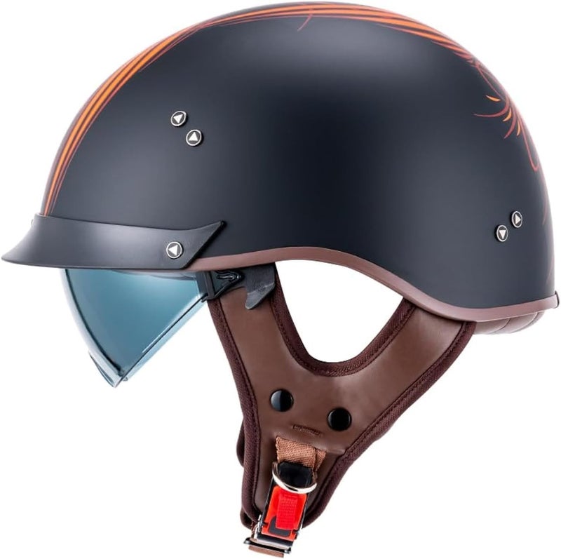 VCOROS Half Helmet Motorcycle DOT Approved Open Face Helmet with Sun Visor and Quick Release Buckle for Adults Men and Women (F07 Angel, L) - Image 1